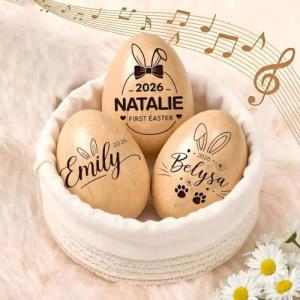 Personalized Musical Wooden Easter Egg Shakers, Custom Engraved with Name, Engraved Baby Egg, Eggs Musical Shakers, Custom Wood Eggs, My 1st Easters, Baby’s First Easter Gift for Boy Girl /7
