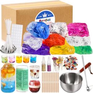 Blingfun Jelly Candle Making Kit,9pcs Gel Wax -7 Colors Candle Making kit，Includes Wax Wicks Wick Stickers，Wooden Wick Holders and More，DIY Starter Candle Making Kit 2.8LB/45oz