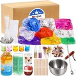 Blingfun Jelly Candle Making Kit,9pcs Gel Wax -7 Colors Candle Making kit，Includes Wax Wicks Wick Stickers，Wooden Wick Holders and More，DIY Starter Candle Making Kit 2.8LB/45oz