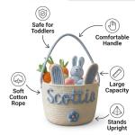MBBEST Personalized Easter Bunny Basket - Custom 3D Name Cotton Rope Easter Bucket with Cute Ears & Plush Charm, Hand-Woven Easter Egg Hunt Bag, Unique Gift Storage for Kids Toddlers Boys Girls