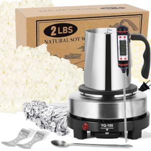 SAEUYVB Candle Making Kit with Wax Melter, Candle Wax for Candle Making - DIY Candle Making Supplies, Including 2lbs Soy Wax Flakes, Melting Pot, Electric Stove,Candle Kit for Adults, Beginnner