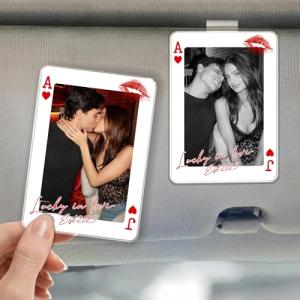 Mit & Mia Personalized Car Visor Photo Clip, Drive Safe I Love You Custom Photo, Personalized Couple Picture Sun Visor Clip, Playing Card Car Decor, Gifts for Valentine
