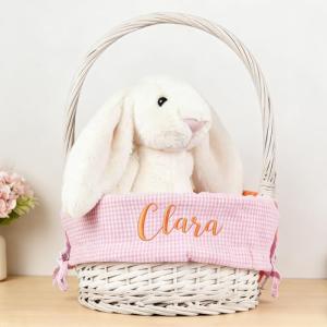 CFuniq® Personalized Seersucker Easter Basket Liner, Custom Embroidered Name, Soft Breathable Seersucker Fabric, Perfect for Wicker Easter Baskets, Pink Liner (No Basket)