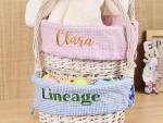 CFuniq® Personalized Seersucker Easter Basket Liner, Custom Embroidered Name, Soft Breathable Seersucker Fabric, Perfect for Wicker Easter Baskets, Pink Liner (No Basket)