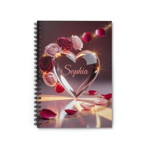Personalized Romantic Journal for Women – Custom Name Crystal Heart Roses Spiral Notebook | Gift for Girlfriend Wife Bride Best Friend | Valentine's Day Anniversary Birthday