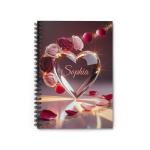 Personalized Romantic Journal for Women – Custom Name Crystal Heart Roses Spiral Notebook | Gift for Girlfriend Wife Bride Best Friend | Valentine's Day Anniversary Birthday