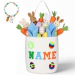 Easter Baskets for Kids, Personalized Kids Easter Basket with Custom Felt Letters & Patches, Canvas Bucket for Toddler Egg Hunts, Toys & Gifts (Bule)