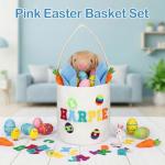 Easter Baskets for Kids, Personalized Kids Easter Basket with Custom Felt Letters & Patches, Canvas Bucket for Toddler Egg Hunts, Toys & Gifts (Bule)