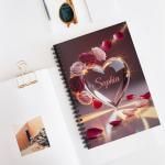 Personalized Romantic Journal for Women – Custom Name Crystal Heart Roses Spiral Notebook | Gift for Girlfriend Wife Bride Best Friend | Valentine's Day Anniversary Birthday