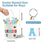 Easter Baskets for Kids, Personalized Kids Easter Basket with Custom Felt Letters & Patches, Canvas Bucket for Toddler Egg Hunts, Toys & Gifts (Bule)