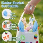 Easter Baskets for Kids, Personalized Kids Easter Basket with Custom Felt Letters & Patches, Canvas Bucket for Toddler Egg Hunts, Toys & Gifts (Bule)