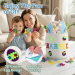 Easter Baskets for Kids, Personalized Kids Easter Basket with Custom Felt Letters & Patches, Canvas Bucket for Toddler Egg Hunts, Toys & Gifts (Bule)