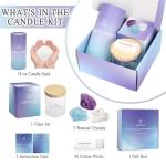 BRELANO Crystal Candle Making Kit – No-Melt Candle Sand, 18 oz Pearled Wax, 30 Cotton Wicks, 3 Natural Crystals & Refillable Glass Jar – DIY Candle Gift Set for Women & Home Decor