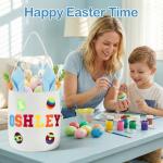 Easter Baskets for Kids, Personalized Kids Easter Basket with Custom Felt Letters & Patches, Canvas Bucket for Toddler Egg Hunts, Toys & Gifts (Bule)