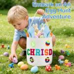 Easter Baskets for Kids, Personalized Kids Easter Basket with Custom Felt Letters & Patches, Canvas Bucket for Toddler Egg Hunts, Toys & Gifts (Bule)