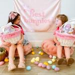 Personalization Universe Personalized Classic Easter Basket – Embroidered Light Blue Basket Liner – Custom Kids Easter Gift – Hand-Woven Basket with Folding Handle