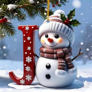 Snowman Christmas Ornaments,Personalized Letter Ornaments for Christmas Tree, Initial Ornament, Letter Ornament for DIY Hanging Xmas Decor, Cute Snowman Decoration, Gift for Family Friends