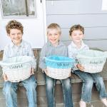 Personalization Universe Personalized Classic Easter Basket – Embroidered Light Blue Basket Liner – Custom Kids Easter Gift – Hand-Woven Basket with Folding Handle