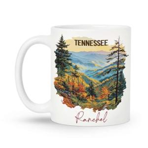 Tennessee Mountain Landscape Mug 11oz 15oz, Customized Mountain Ceramic Cup, Personalized Name Tennessee White Mug, Custom Nature Coffee Cup, Mug Gift For Adventure Enthusiasts