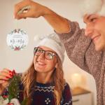 First Christmas as Mr and Mrs Ornament 2026,1st Year Wedding Ornament for Newlywed,Our First Married Christmas Ornament,Ceramic Hanging Decoration for Couples Just Married with Gift Box&Ribbon 2.9"