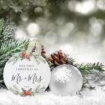 First Christmas as Mr and Mrs Ornament 2026,1st Year Wedding Ornament for Newlywed,Our First Married Christmas Ornament,Ceramic Hanging Decoration for Couples Just Married with Gift Box&Ribbon 2.9"