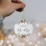 First Christmas as Mr and Mrs Ornament 2026,1st Year Wedding Ornament for Newlywed,Our First Married Christmas Ornament,Ceramic Hanging Decoration for Couples Just Married with Gift Box&Ribbon 2.9"