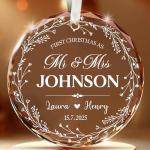 Fastpeace Personalized First Christmas Married Ornament 2026- Custom Name Date Gift, Mr and Mrs Custom Wedding Ornament for Newlyweds, First Christmas as Married Couple Keepsake