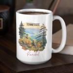 Tennessee Mountain Landscape Mug 11oz 15oz, Customized Mountain Ceramic Cup, Personalized Name Tennessee White Mug, Custom Nature Coffee Cup, Mug Gift For Adventure Enthusiasts