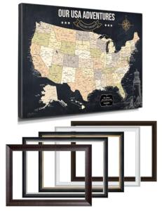 IPIC - Personalized USA Map Canvas Wall Art, Oversized Pinnable Board America to Mark Travels, Custom Artwork with Names, USA Travel Map for Home, Office, Study or RV, Ready to Hang
