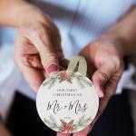 First Christmas as Mr and Mrs Ornament 2026,1st Year Wedding Ornament for Newlywed,Our First Married Christmas Ornament,Ceramic Hanging Decoration for Couples Just Married with Gift Box&Ribbon 2.9"