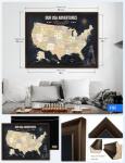 IPIC - Personalized USA Map Canvas Wall Art, Oversized Pinnable Board America to Mark Travels, Custom Artwork with Names, USA Travel Map for Home, Office, Study or RV, Ready to Hang