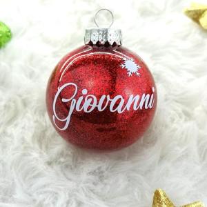 Personalized Christmas Ornament – Custom Name Glitter Ball, Shatterproof Plastic, Sizes, Includes Gift Box – Holiday Tree Decoration (4'', Red)