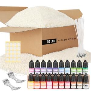 SAEUYVB Soy Wax for Candle Making,10 lbs Natural Soy Wax Pellets with 20 Color Liquid Dye,20 Cotton Wicks,Complete Candle Making Supplies for Adults- Ideal for Home Decoration & DIY Gifts