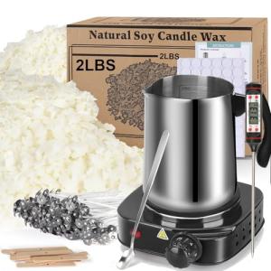 Soy Wax Candle Making Kit Supplies With Wax Melter, Natural Candle Wax For Candle Making, DIY Art&Crafts Kit for Adults,Beginner, Including 2lbs Soy Wax Flakes, Electric Stove,CandleWick,Melting Pot