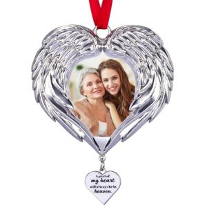 Memorial Christmas Angel Wings Photo Ornaments 2025 Sympathy Gifts for Loss of Loved One - Personalized Angel Wings Picture Frame Ornament for Christmas in Heaven Tree Decor