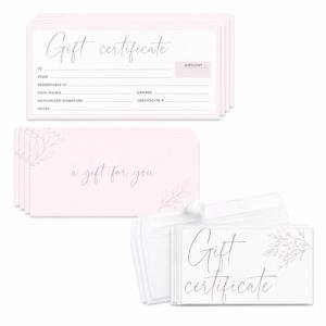Paper 'n Such Gift Certificates for Business - Set of 25 with Envelopes -Spa, Salon, Restaurants, Custom Client Vouchers for Birthday, Work-Heavyweight Card Stock - Light Pink