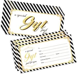 PLIGREAT Blank Gift Certificate Cards with Envelopes Phnom Penh Blank Vouchers Cards Black White Stripes Business Certificate Cards for Spa Beauty Salon Customer Gift Card, 6.63"x3.34", 40 Pack