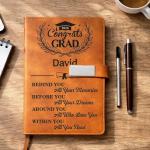 WANDER PRINTS Personalized Leather Notebook Set - Graduation Keepsake Journal with Pen, Custom Name Congrats Grad Gift Idea, Class of 2026 Memory Book, Senior Celebration - Behind You All Memories Congrats Grad