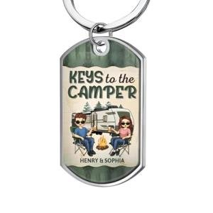 Keys To The Camper - Personalized Camping Keychain With Custom Name, Gift For Camping Couple, Husband, Wife, Camper Van Lovers, Road Trip Keepsake, RV Accessories, Outdoorsy Travel Gift Idea