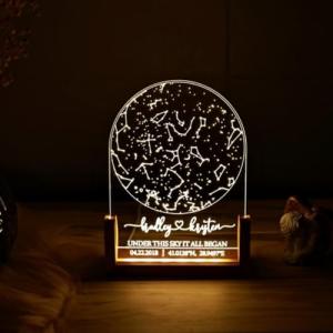 MINIBON Custom Star Map for Anniversary Couples | Personalized Night Light Plaque | Constellation Map for Specific Date - Where we met, First Date | Customized Couple Gifts