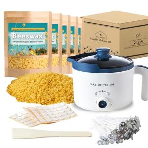 Beeswax Candle Making Kit with Electric Wax Melter for Adult, 5lbs Bees Wax for Candle Making and DIY Art&Craft