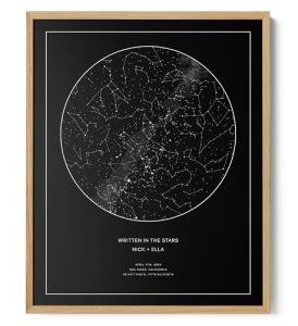 CELESTORY Custom Star Map Framed Canvas Night Sky Print Constellation Map Star Chart Gift Wall Art Poster Personalized Star Map for Specific Date Written in the Stars Paper Anniversary Personalized Gift - Pitch Black