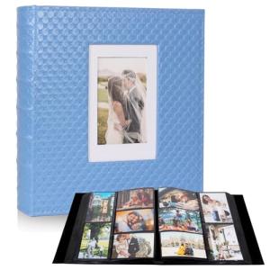 RECUTMS Large Capacity Photo Album 4x6, 600 Photos PU Leather Picture Album with Black Pages, Horizontal & Vertical Pockets, Clear Sleeves Memory Book for Family, Travel, Wedding & Gift (Blue)