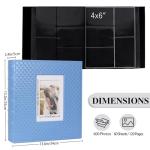 RECUTMS Large Capacity Photo Album 4x6, 600 Photos PU Leather Picture Album with Black Pages, Horizontal & Vertical Pockets, Clear Sleeves Memory Book for Family, Travel, Wedding & Gift (Blue)