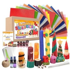 Beeswax Candle Making Kit for Adults & beginners 100% Pure Beeswax Candle Making Supplies with 20 Colorful Sheets, 8 Press-Out Molds, Glass Candle Holders & Complete Gift Supplies | Creative DIY Craft