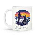 Personalized Couple Adventure White Cup, Custom Name Outdoor Enthusiasts Coffee Mug 11oz, Customized Hiking Themed Ceramic Mug For Couple, Gift For Hiking Lover On Birthday Christmas