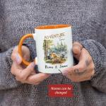 Adventure Time Coffee Mug, Custom Camping Mug With Names, Couple Coffee Cup For Adventure Lovers, Personalized Camping Gifts For Friends, Customized Campfire Travel Tea Mug, White Mug