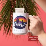 Personalized Couple Adventure White Cup, Custom Name Outdoor Enthusiasts Coffee Mug 11oz, Customized Hiking Themed Ceramic Mug For Couple, Gift For Hiking Lover On Birthday Christmas