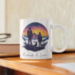 Personalized Couple Adventure White Cup, Custom Name Outdoor Enthusiasts Coffee Mug 11oz, Customized Hiking Themed Ceramic Mug For Couple, Gift For Hiking Lover On Birthday Christmas