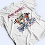 Personalized T Shirt - Patriotic Camping Couple Gift for 4th of July 2026, Custom Name Independence Day Apparel for Campfire Lovers & RV Adventure - Stars & Stripes & Campfire Nights
